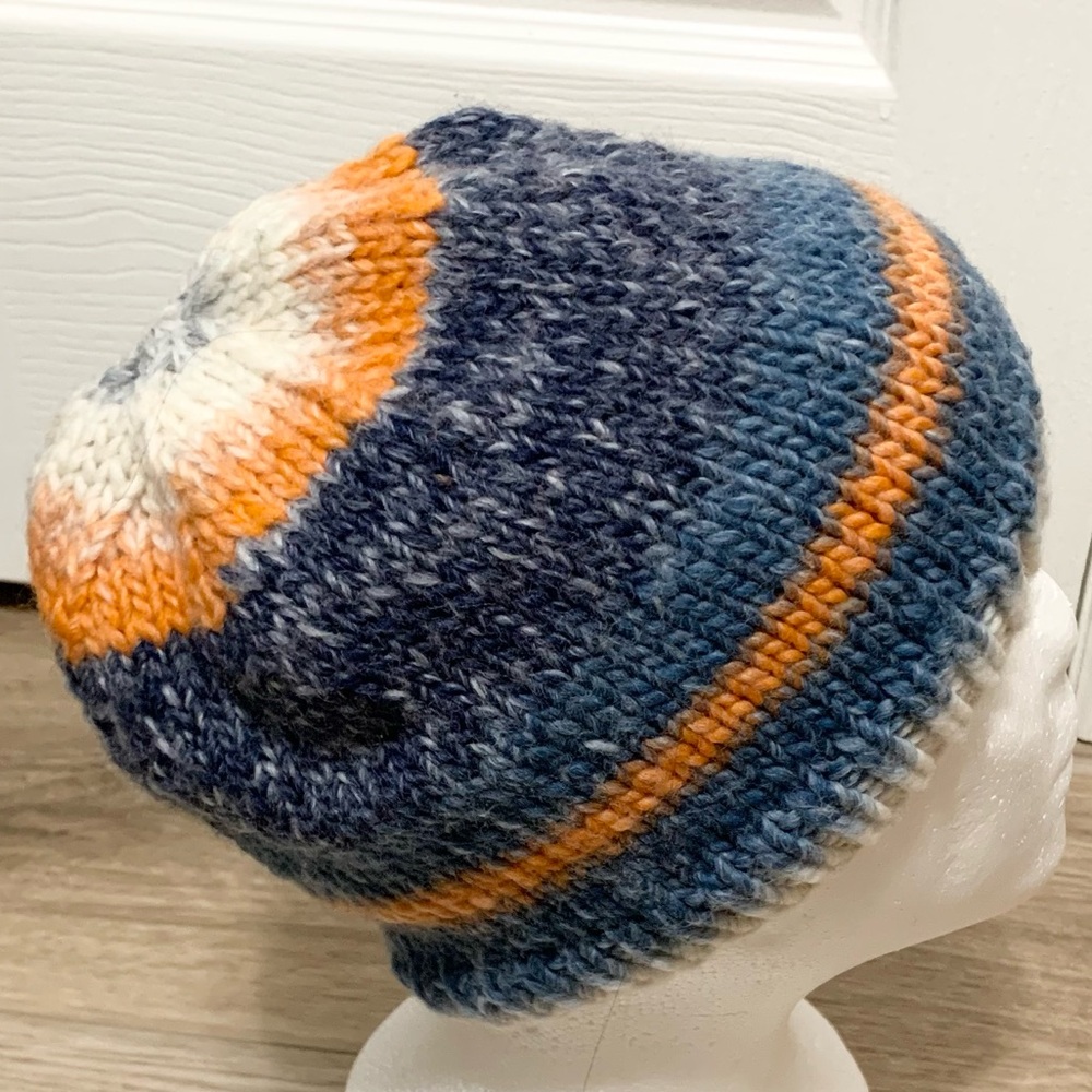 Hand Knit Wool Beanie Hat Homemade Adult OSFM